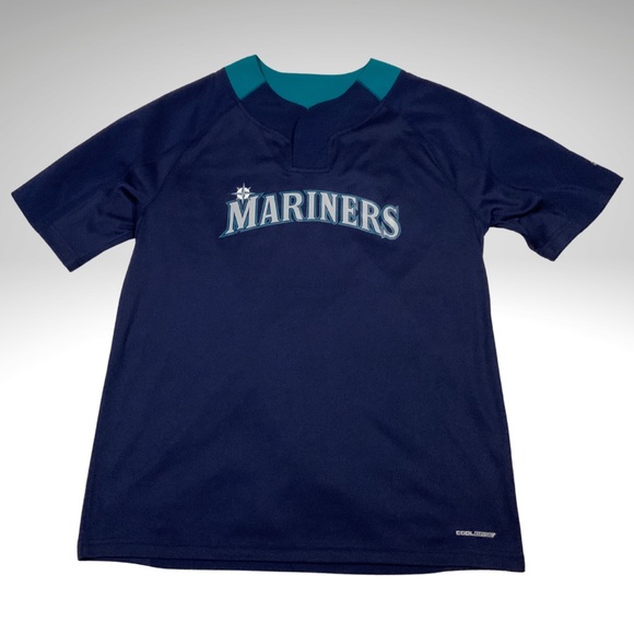 Majestic Coolbase Seattle Mariners Baseball Pullover Snap Neck Large Navy Jersey - Picture 3 of 16